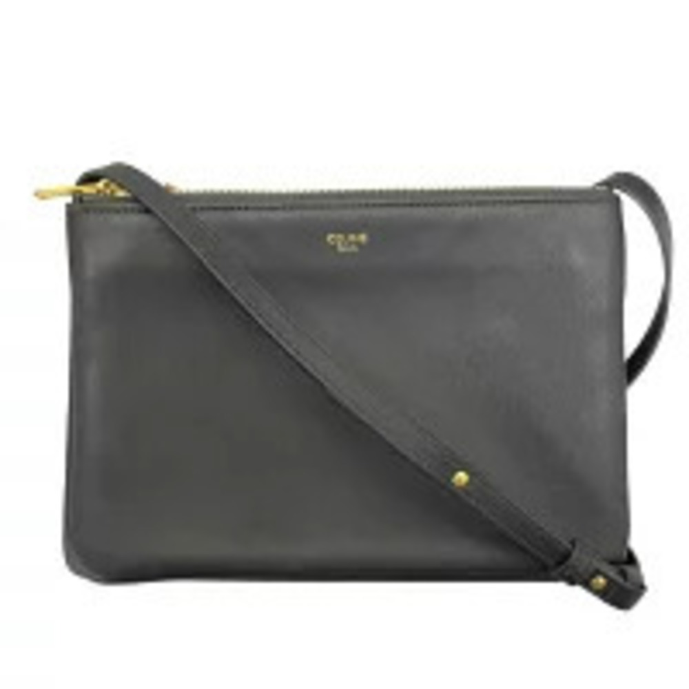 Celine Trio Shoulder Bag Leather Clutch Gray Crossbody